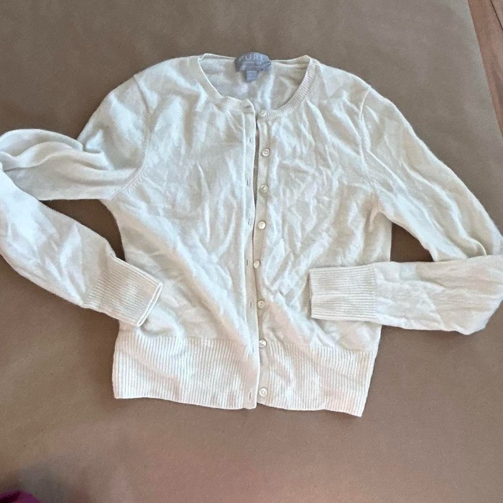 Pure Collection pure Cashmere Cream Button-Front Crewneck Cardigan
